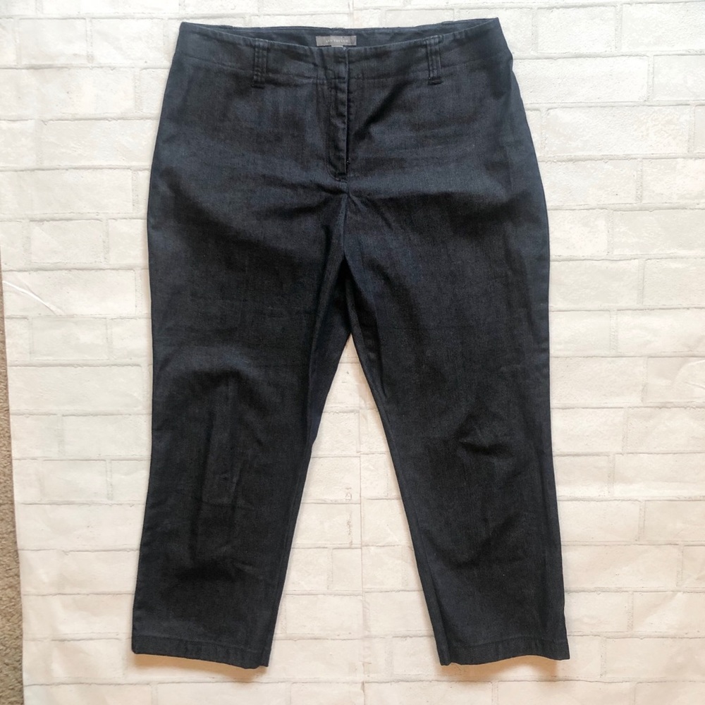 Ann Taylor Dark Wash Denim Trouser Pants 12 Crop Capri Stretch